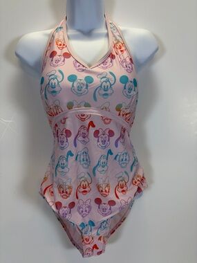 Disney Parks Pink Mickey & Friends Peplum Halter One Piece Swimsuit Size Large